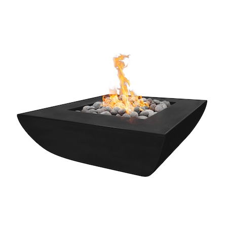 The Outdoor Plus 42 Square Avalon Fire Pit - GFRC Concrete - Black - Low Voltage Electronic Ignition - Natural Gas OPT-AVWLFP4242E12V-BLK-NG